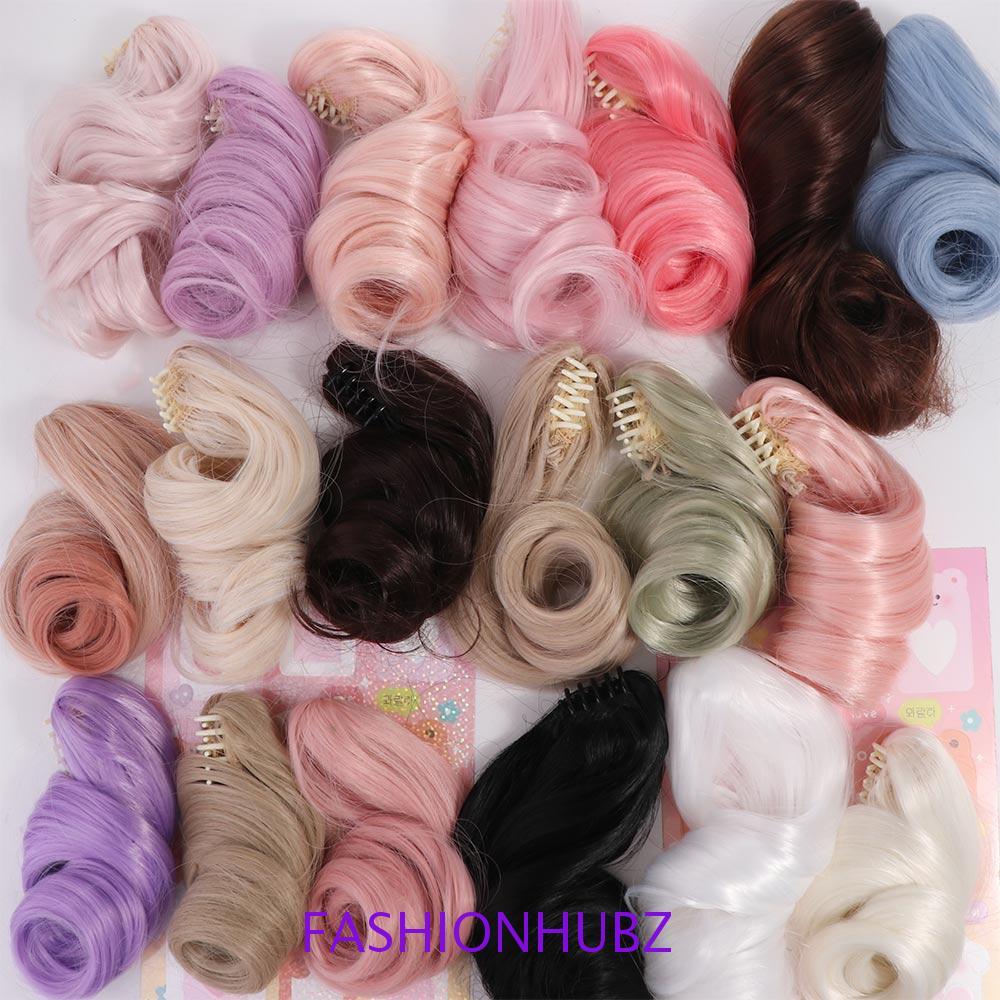 แฟชั่นฮับ วิกผมหางม้าผมหยิกยาวเส้นใยเคมี, หนีบสีม่วงชมพู, สําหรับตุ๊กตาบีเจดี SD