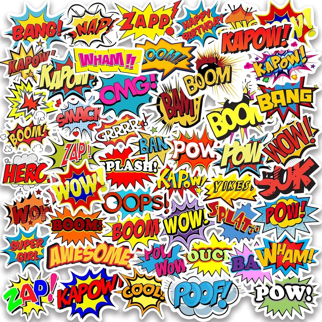 50PCS Superhero Party สติกเกอร์เด็ก Surprise สติกเกอร์ Superhero Sign Cutout สติกเกอร์สําหรับของขวัญ