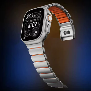 ไทเทเนียม + ซิลิโคน Band หรูหราแม่เหล็กสร้อยข้อมือสําหรับ Apple Watch Ultra 3/2/1 49มม S10 46มม สําหรับ Series 9 8 7 6 5 SE 44/45มม 42มม