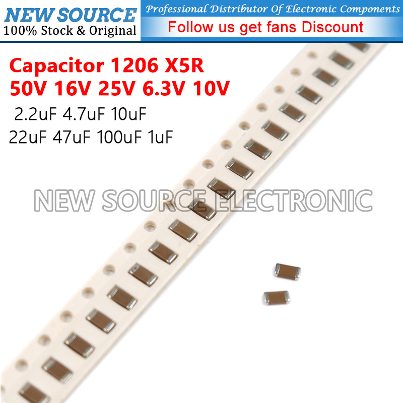 [1-10 ชิ้น] 1206 SMD 50V 16V 25V 6.3V 10V X5R ตัวเก็บประจุ 2.2uF 4.7uF 10uF 22uF 47uF 100uF 1uF แหล่