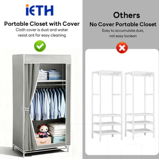 iETH ตู้เสื้อผ้า 70cm แบบม่านข้าง กันฝุ่น/กันแมลง 100% โครงเหล็กกัลวาไนซ์ แข็งแรงทนทาน ไม่เป็นสนิม เหมาะสำหรับคอนโดและหอพัก