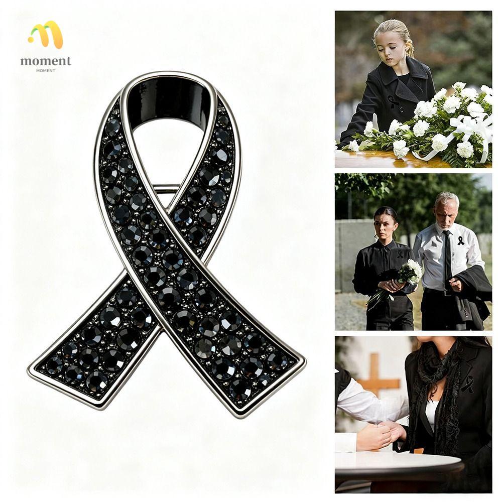 หมุดเข็มกลัดริบบิ้นดำสำหรับที่ระลึกราชินี พร้อมพลอยเทียมและโลหะ เพื่องานศพและไว้ทุกข์
