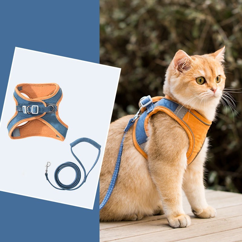 สายรัดอกแมว Cat Harness หนังกลับนุ่ม สะท้อนแสง ป้องกันแตกหัก สายจูง 1.5ม