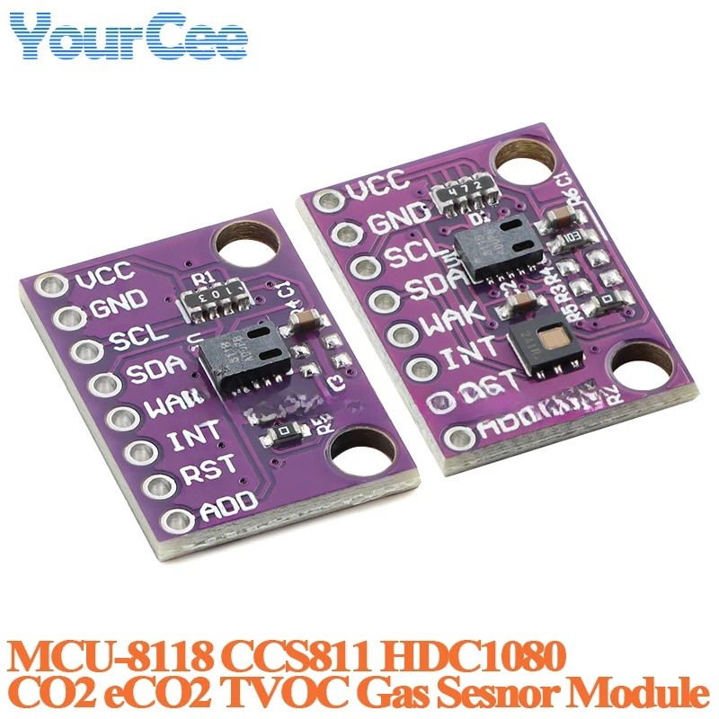 CCS811 คาร์บอนมอนอกไซด์ CO2 eCO2 Air Sensor HDC1080 VOCs Air คุณภาพตัวเลข MCU-8118 CCS811+HDC1080 โม