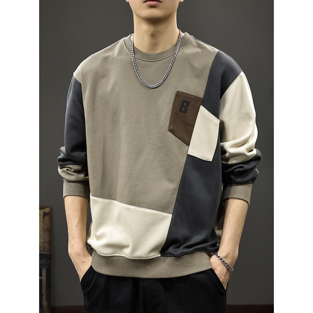 H-MILI Street Wear เสื้อสเวตเตอร์แขนยาวผู้ชาย ทรงคล่องตัว ไซส์ใหญ่