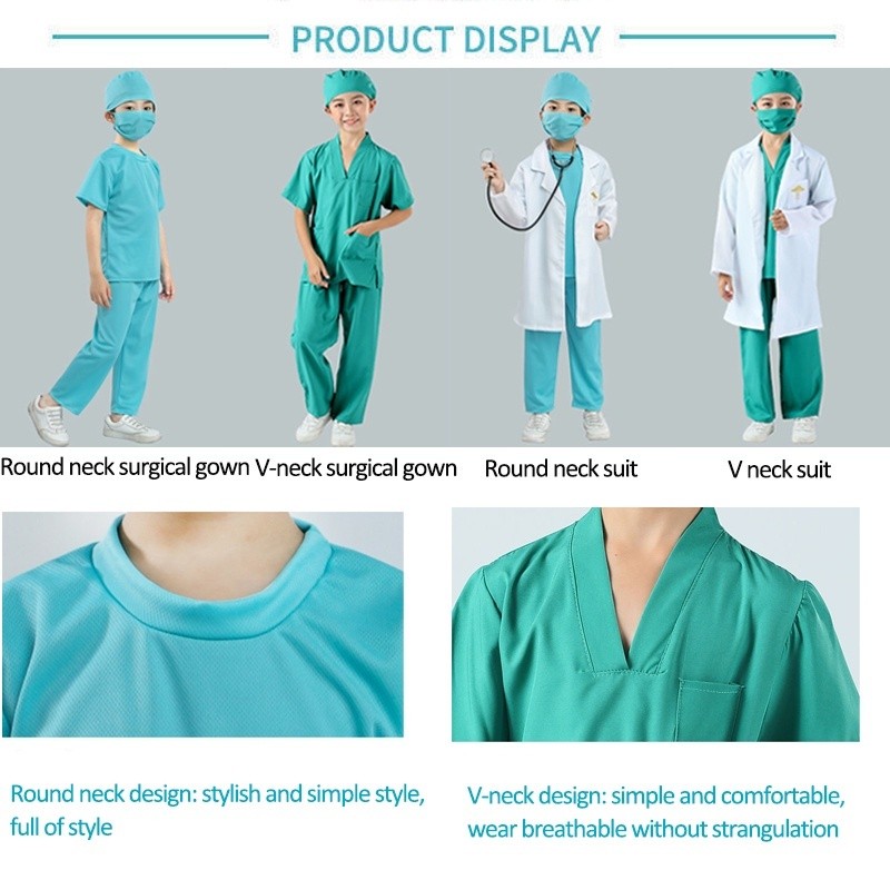 HZG ชุดเล่นบทบาทสมมติพยาบาลเด็ก ชุดหมอเด็ก ชุดสีขาวเขียว เหมาะสำหรับทั้งเด็กชายและเด็กหญิง - รูปที่ 4