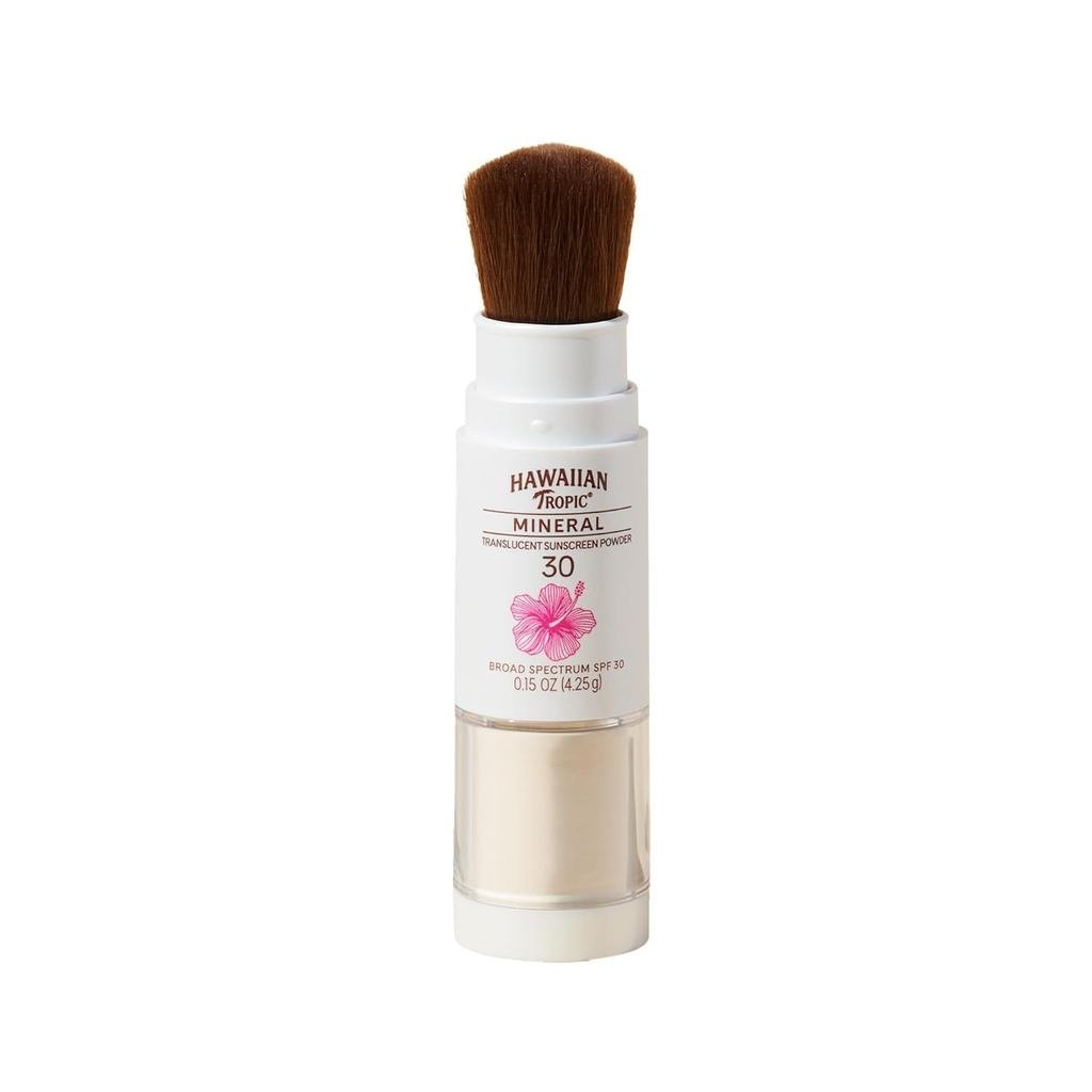 Hawaiian Tropic Mineral Powder Sunscreen Brush SPF 30 | สิ่งจําเป็นสําหรับชายหาด, ผงกันแดดแร่สังกะสี