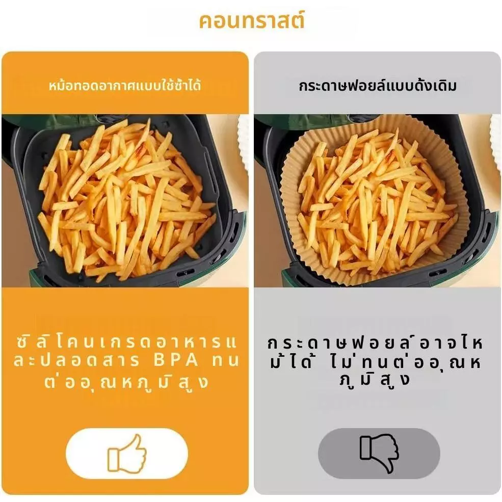 ThaiJoy แผ่นรองหม้อทอด ซิลิโคน ซิลิโคนรองหม้อทอด แผ่นรองหม้อทอดไร้น้ำมัน รองหม้อทอด หม้อทอด ซิลิโคนหม้อทอดอากาศถาดอาหารปลอดภัย Air fryer หม้อซิลิโคนซิลิโคนหนาแบบใช้ซ้ำได้หม้อทอด Air fryer รองกระดาษรองจานสำหรับเปลี่ยนตะกร้าหม้อทอด Air fryer thumbnail 7