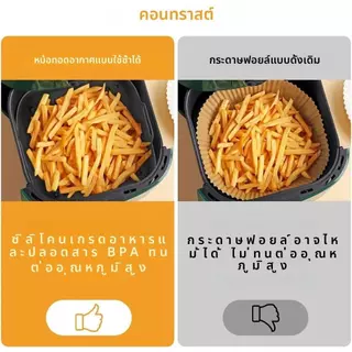 ThaiJoy แผ่นรองหม้อทอด ซิลิโคน ซิลิโคนรองหม้อทอด แผ่นรองหม้อทอดไร้น้ำมัน รองหม้อทอด หม้อทอด ซิลิโคนหม้อทอดอากาศถาดอาหารปลอดภัย Air fryer หม้อซิลิโคนซิลิโคนหนาแบบใช้ซ้ำได้หม้อทอด Air fryer รองกระดาษรองจานสำหรับเปลี่ยนตะกร้าหม้อทอด Air fryer