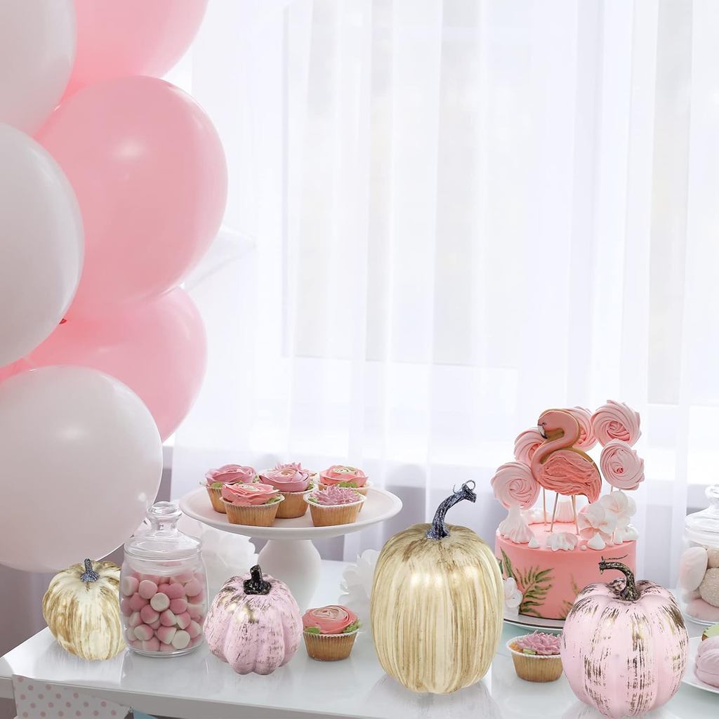 14 pcs Assorted Artificial Gold Brushed White and Pink Pumpkins Rustic Decorative Pumpkins Foam Pump