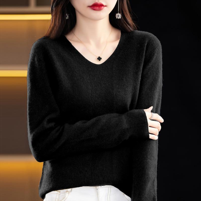 Red Berryเสื้อสเวตเตอร์ถักไหมพรมคอวีแขนยาวฤดูใบไม้ร่วง/ฤดูหนาว 2025 ใหม่88031