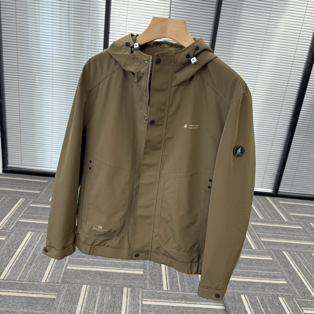 H เดี่ยวกันลมและกันน้ํา First line แบรนด์ตัดป้ายผู้ชาย hooded all match เสื้อแจ็คเก็ตกลางแจ้งเสื้อผู