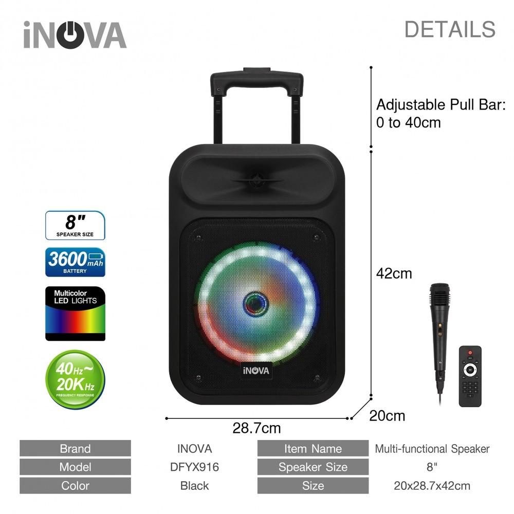 steakshop INOVA ชุดลำโพงอเนกประสงค์ขนาด 8 นิ้ว รุ่น DFYX916 สีดำ