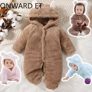 Baby Winter ทารกแรกเกิด Plush Bodysuit Jumpsuit การ์ตูน Hoodies Boy Girl Romper Twins เสื้อผ้าเวอร์ชั่นเกาหลี 0-12M