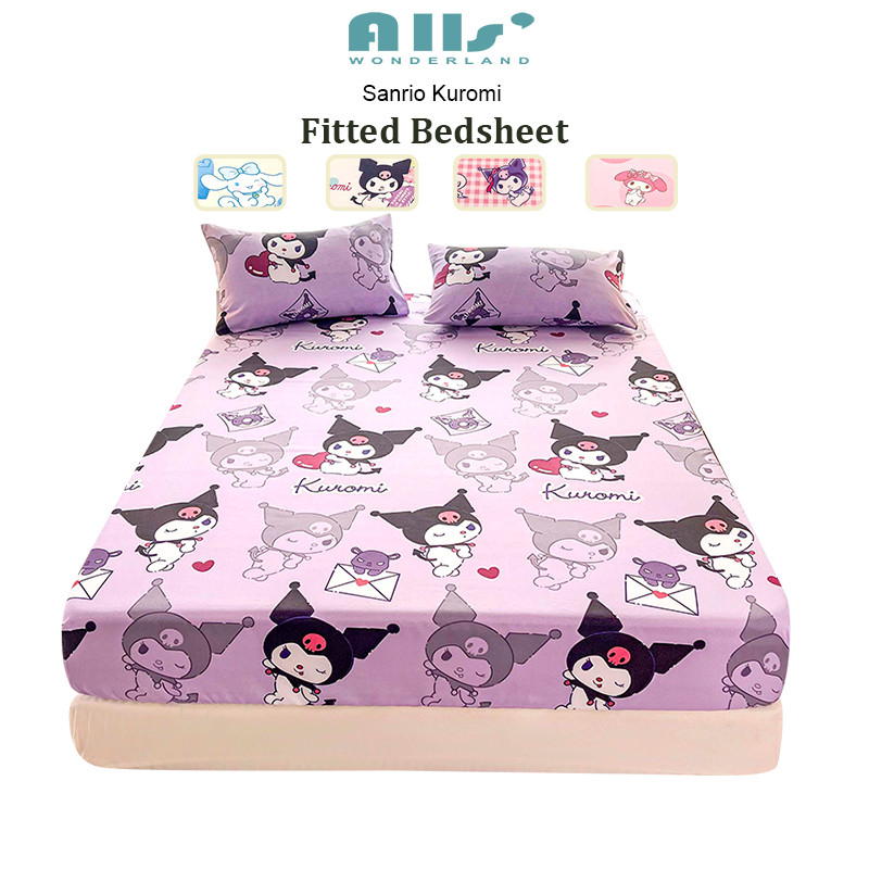 SANRIO ผ้าปูที่นอน 6ฟุต/5ฟุต/3.5ฟุต 10นิ้ว ผ้าปูรัดมุม Kuromi Cinnamon dog melody ผ้ารองกันเปื้อนที่นอน sheet queen single