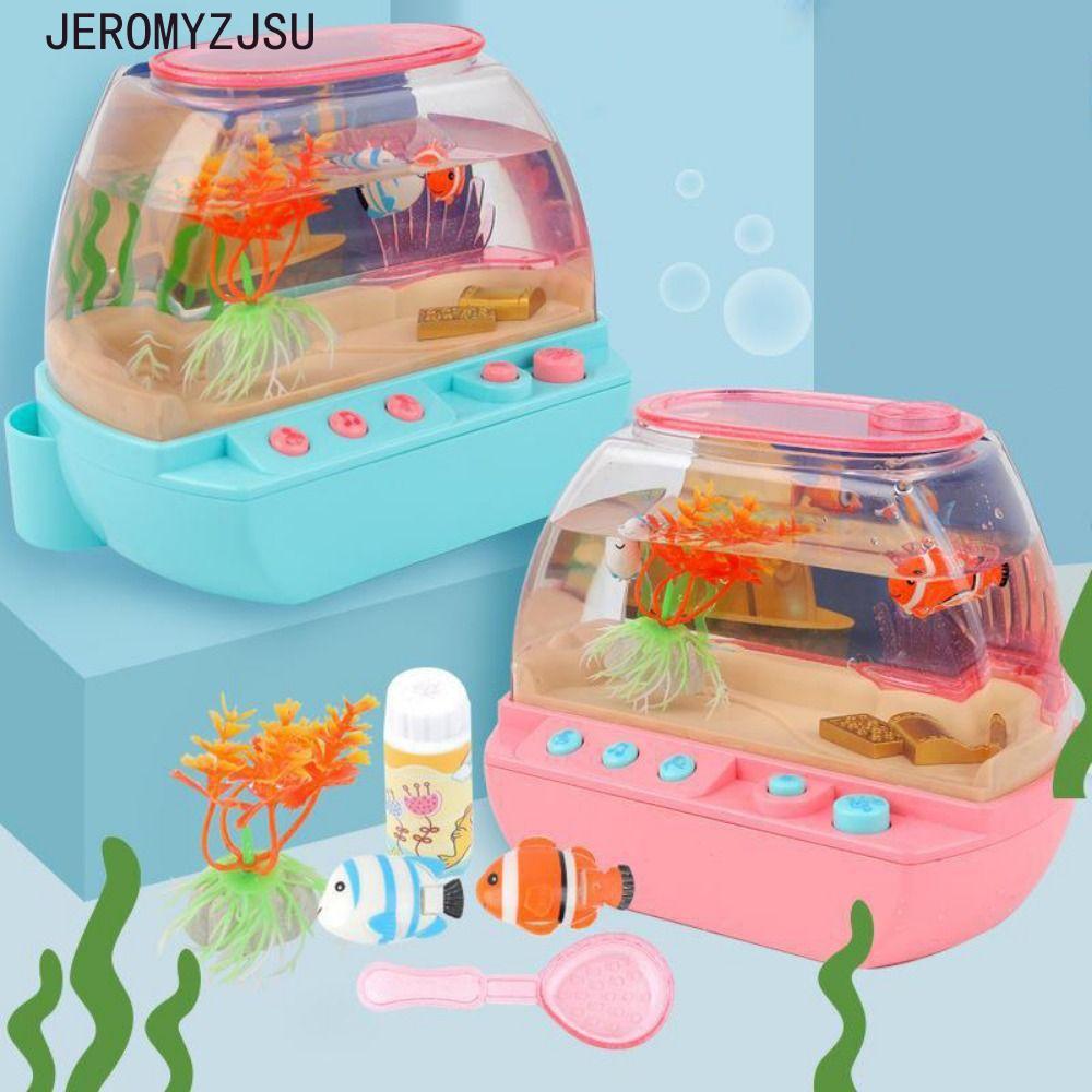 JEROMYZJSU ของเล่นตู้ปลาประดิษฐ์,การ์ตูนสร้างสรรค์มินิจําลองตู้ปลา,ใช้งานง่ายพร้อมเพลง Light Up ถังไฟ LED ไฟฟ้าเติบโตน้ําสัตว์เลี้ยง