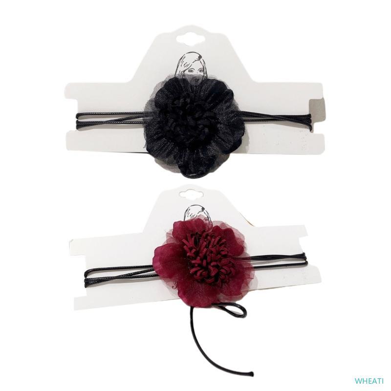 WHEATI Gauze Flower สร้อยคอโชคเกอร์อารมณ์ยาวลูกไม้ขึ้นสร้อยคอคอโซ่