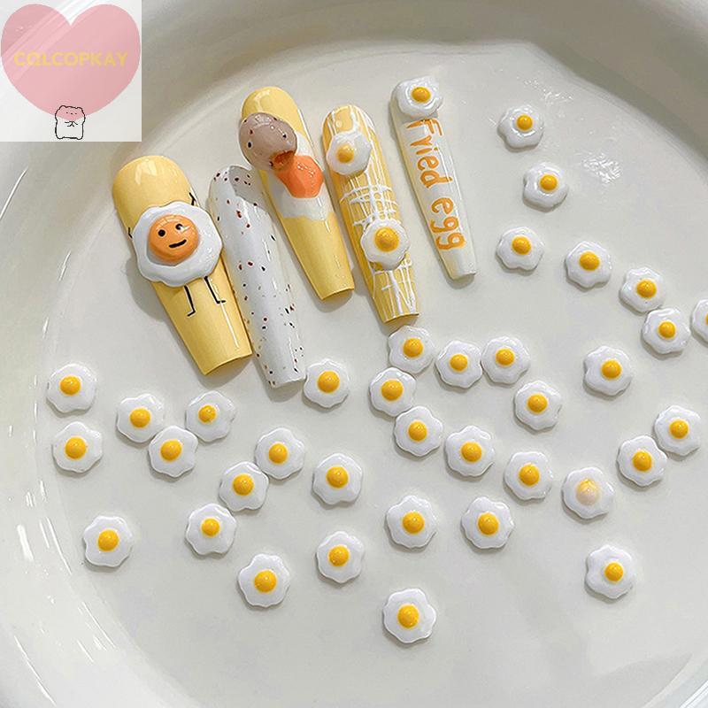 HANHAI 20 ชิ้น/ถุง Mini Poached ไข่ 3D ตกแต่งเล็บน่ารัก Poached ไข่เล็บ Charms ออกแบบ DIY เรซิ่นเล็บอุปกรณ์เสริม TH
