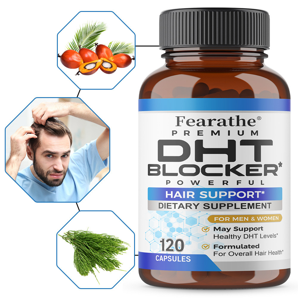 Fearathe 120 Count DHT Blocker Advanced Hair Grower + ซ่อมแซม, คืนการเจริญเติบโต, ป้องกันผมร่วง, ผมห