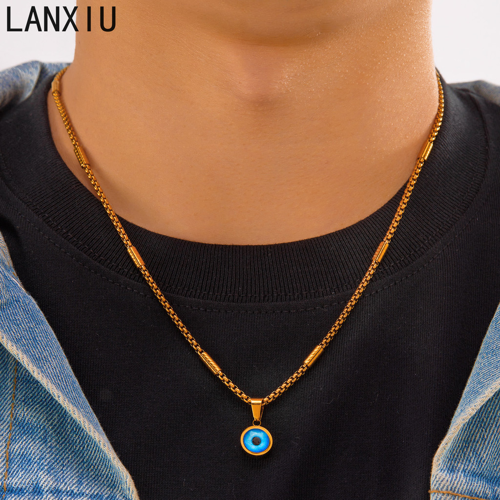 LANXIU Ins สไตล์ฝรั่งเศส Retro Evil Eye รอบจี้เครื่องประดับแฟชั่นที่ไม่ซ้ํากัน Twisted Chain Unisex อุปกรณ์เสริมอินเทรนด์ - รูปที่ 4