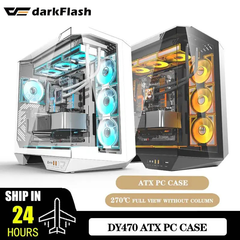 Darkflash Dy470 PC กรณี Atx Gaming คอมพิวเตอร์เดสก์ท็อป 4 Argb พัดลม Sp Dual 360 Water Cooling กระจก