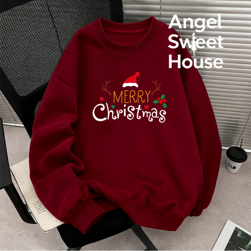 (จัดส่งตลอด 24 ชั่วโมง）Angel Official oversize เสื้อฮิปฮอปคอกกลมสไตล์เกาหลี ลายคริสต์มัส สินค้าใหม่คริสต์มัส  แขนยาว Y10