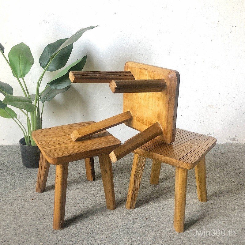 แฟชั่นเก่า Elm ต่ําสตูลโครงสร้างเปลี่ยนรองเท้า 6R ครัวเรือน Tenon Creative Distressed Log ไม้เนื้อแข