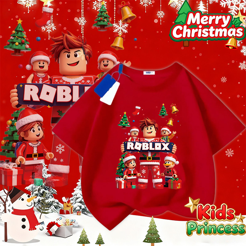 (จัดส่งตลอด 24 ชั่วโมง) สินค้าใหม่ เทศกาลคริสต์มาส เสื้อทีมงานปาร์ตี้ เสื้อสีแดง 2026 kids คอกลม Christmas t-shirt M280