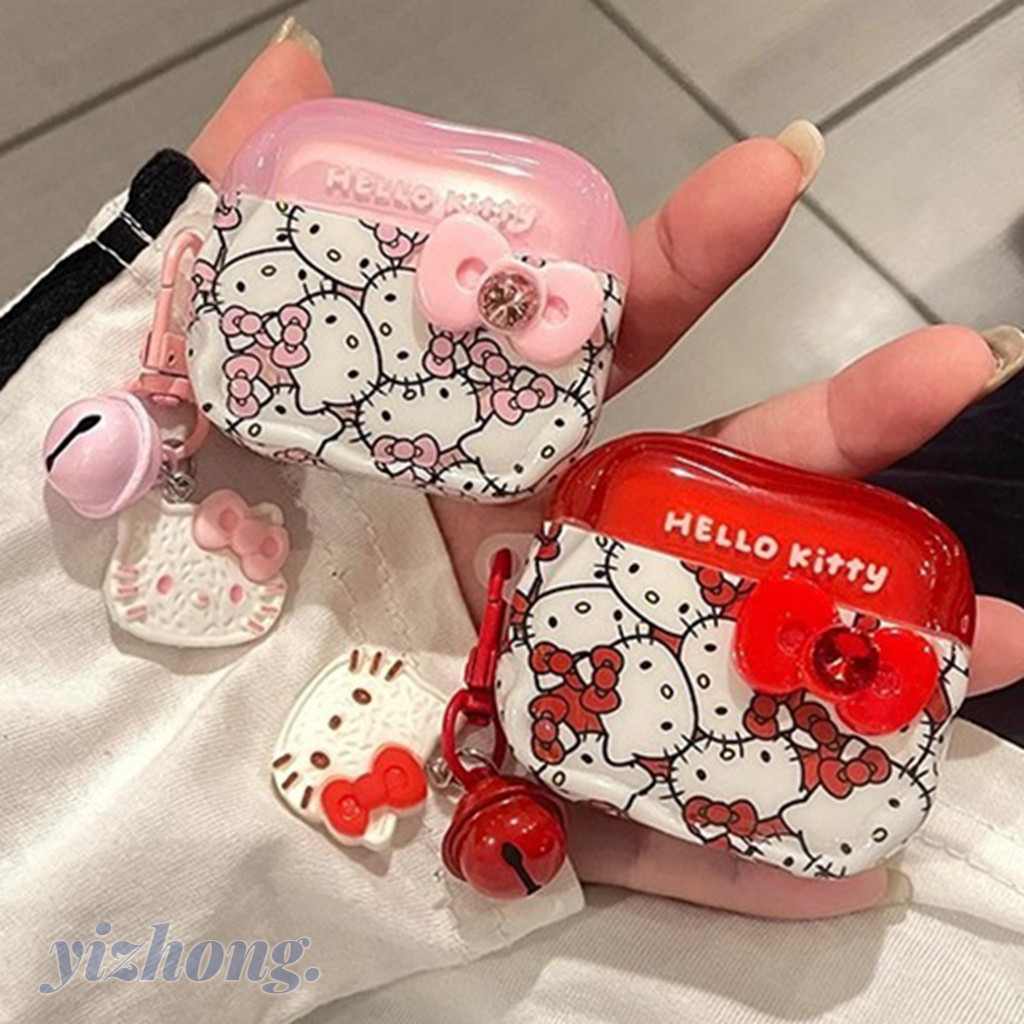 สําหรับ Airpods 4 Pro 3 2 1 3D Bowknot Decor น่ารักเต็มหน้าจอ Hello Kitty การ์ตูน TPU นุ่มหูฟังบลูทูธพร้อมจี้ชุดหูฟังไร้สาย Earbud Anti-fall ฝาครอบป้องกัน
