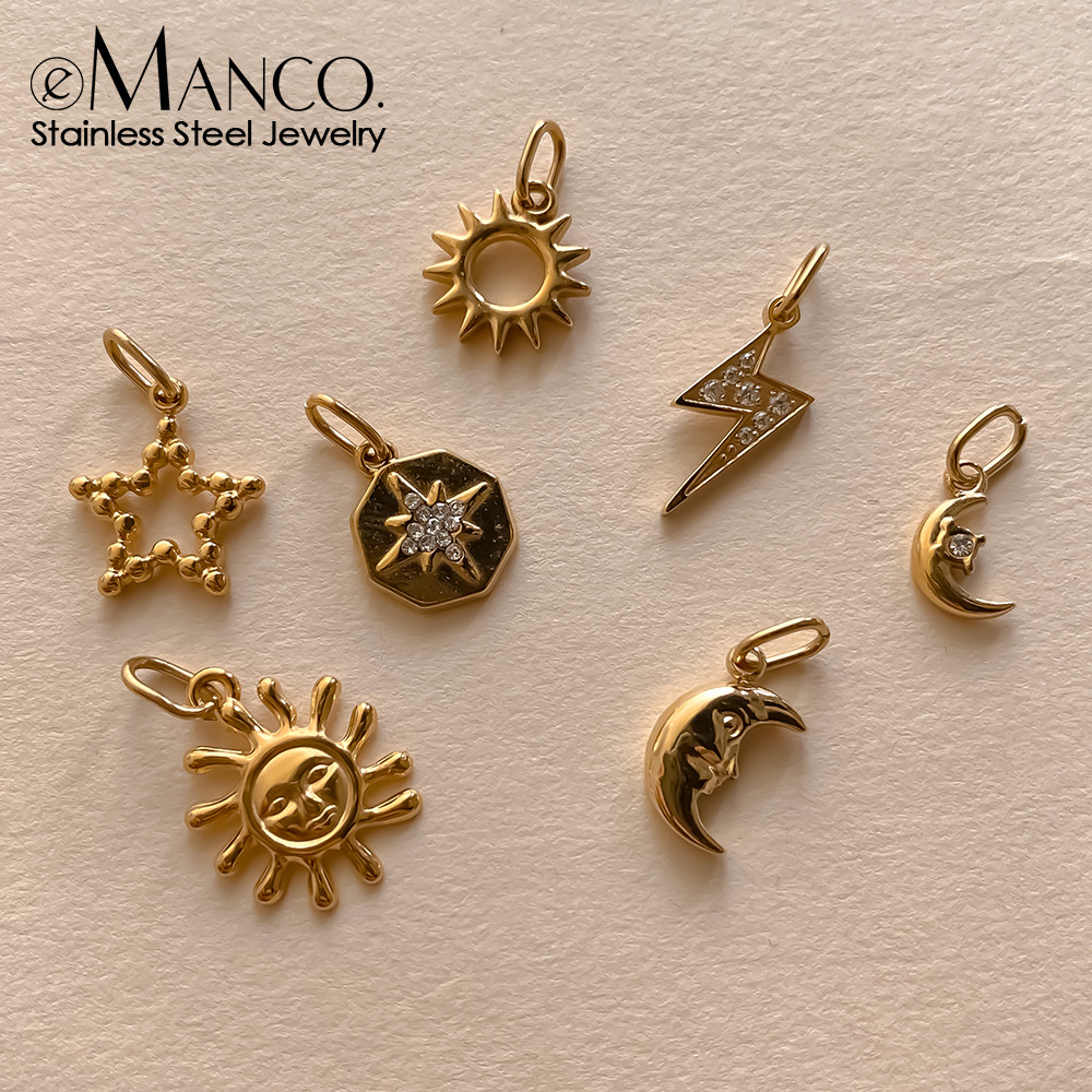 Emanco ชาร์มสแตนเลส Sun Star เชิงเงิน สำหรับทำต่างหูและสร้อยคอยอดนิยมของผู้หญิง