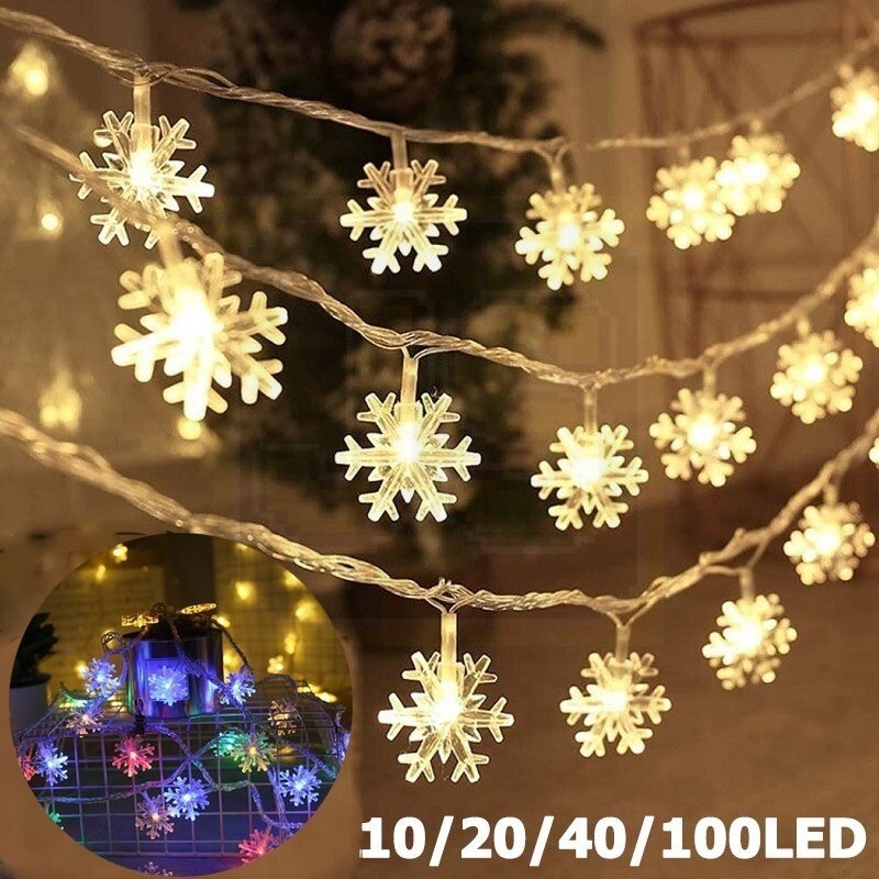 โคมไฟหิมะ 10/20/40/80LED ไฟเกล็ดหิมะ คริสต์มาสตกแต่งสวนปาร์ตี้วันหยุด ไฟกระพริบ ไฟประดับวันหยุด