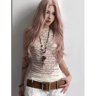 Lacoco คลังสินค้าพร้อม เสื้อยืดแขนกุดตาข่ายพิมพ์ลายตัวอักษรเซ็กซี่สไตล์สาวเรโทรสุดฮอตสำหรับฤดูหนาว ราคา ถูกที่สุด ดีลบีเคเค แกลเลอรีภาพที่ 5