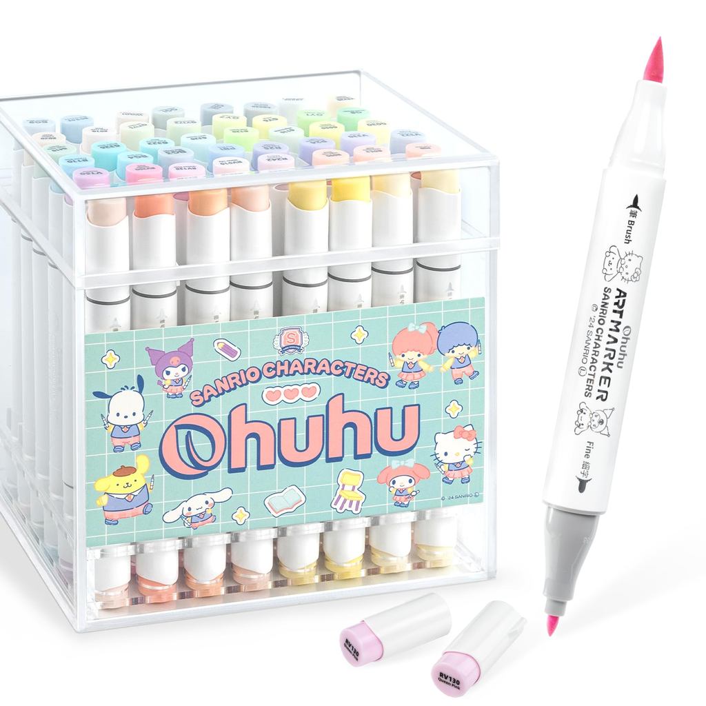 Ohuhu x Sanrio Characters Alcohol Markers 48 Colors Pastel Set Brush & Fine Tip w/ Blender Pen Honol