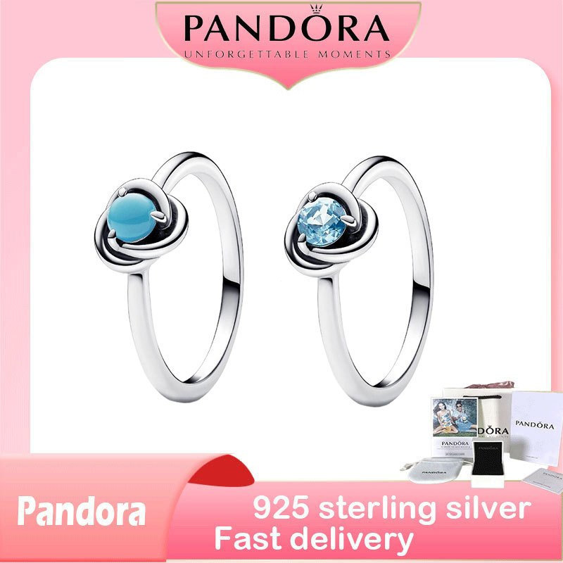 S925 เงินสเตอร์ลิงตัวแทนเพื่อซื้อสินค้าวันเกิด Aqua Blue Eternity Circle Ring