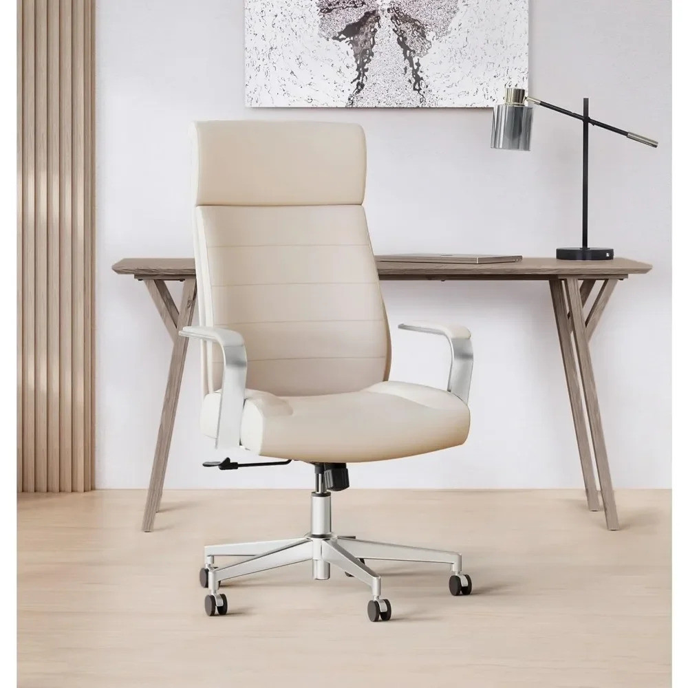 Modern Comfort Modee Vegan Leather High-back Executive Office Chair, Sand/chrome, Bifma Compliant