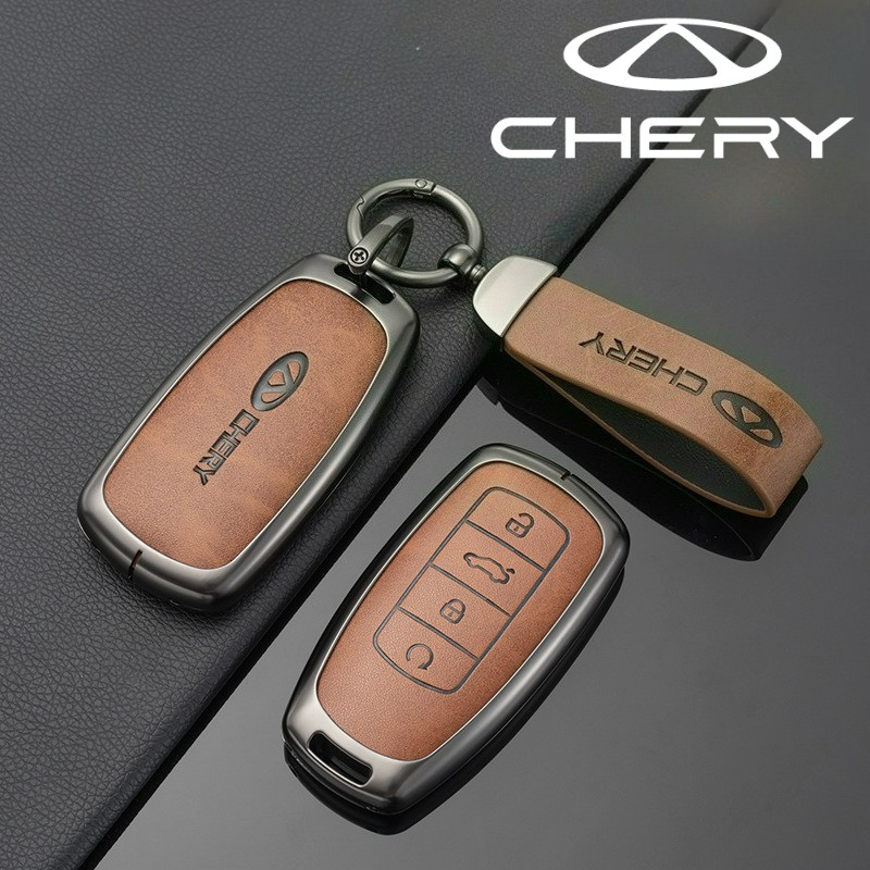 สังกะสีอัลลอยด์หนังรถสมาร์ทกุญแจรีโมท Fob Shell กรณีผู้ถือ Protector พวงกุญแจสําหรับ Chery Tiggo Cro
