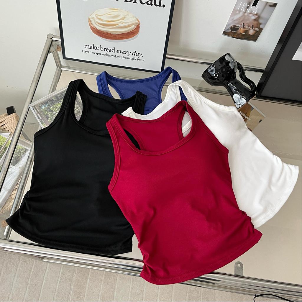 #480 เสื้อกล้ามสายเดี่ยวผ้าฝ้าย ผู้หญิงพร้อมฟองน้ำแบบบาง สีพื้น น่ารักเหมาะกับวัยใส ใส่ได้ทุกโอกาศ ราคาถูก