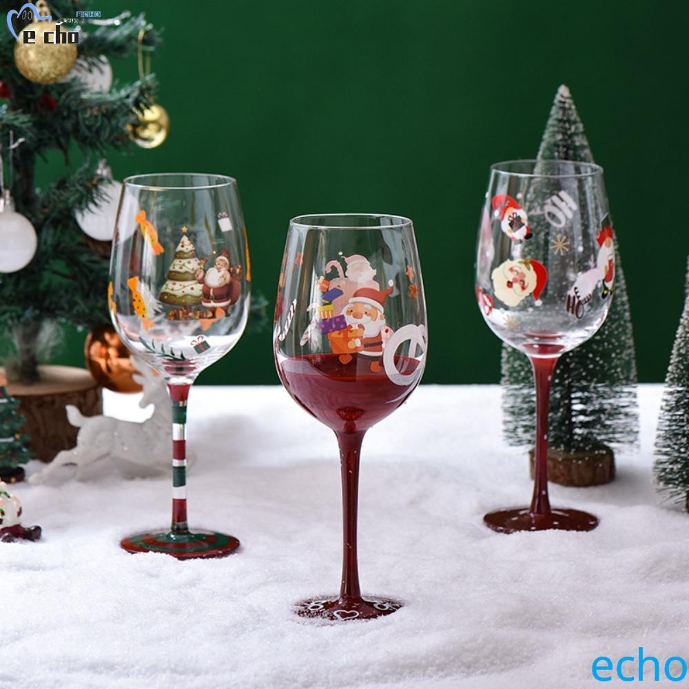 PIVOT ธีมคริสต์มาสแก้ว Goblet, Santa Claus Snowman รูปแบบแก้วไวน์แดงโปร่งใส, Creative มือวาดการ์ตูนถ้วยไวน์คริสต์มาสของขวัญ