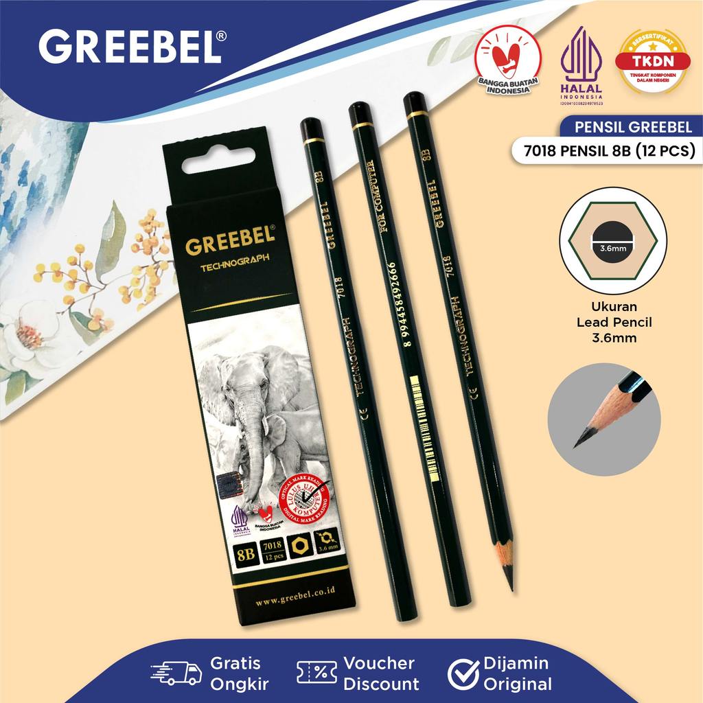 GREEBEL ดินสอไม้ 8B 7018 (12 ชิ้น/เซ็ต) / ดินสอเขียนสอบโรงเรียนดินสอวาดภาพ
