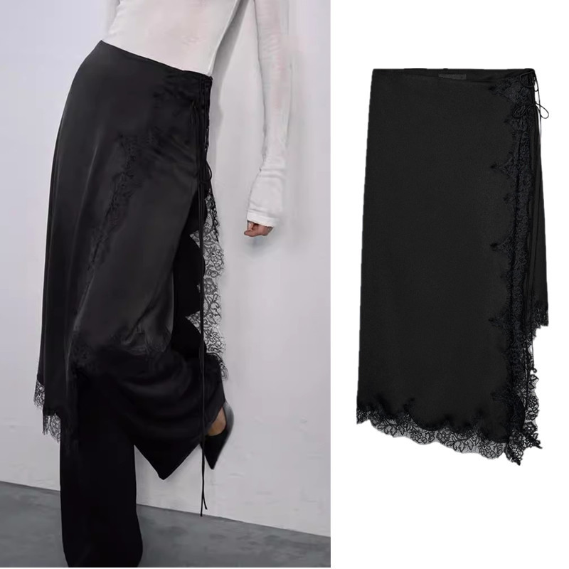 กระโปรงลูกไม้ ZARA ดีไซน์ไม่สมมาตร A-line ทำจากผ้าซาติน รหัส 5919210