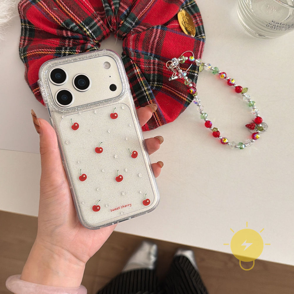 For เคสไอโฟน TPU Transparent Gilding Cherry เคส Phone Case For iPhone 17 Pro Max 16 15 14 13 Cover  Aesthetic Korean Cute