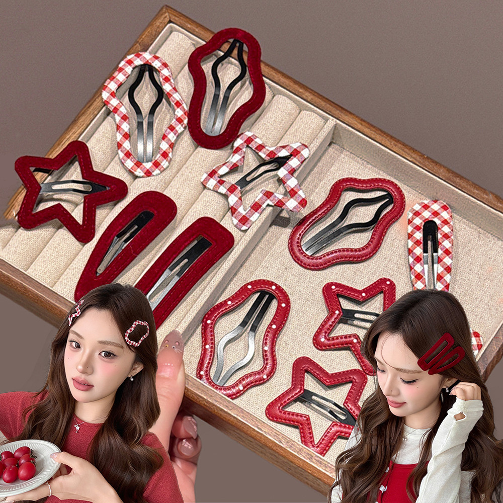 ของตกแต่งผมสไตล์เกาหลี ลายสก๊อตสีแดงหวาน เหมาะสำหรับผมม้ากลวง คลิปผม multifunctional สำหรับวิทยาลัย