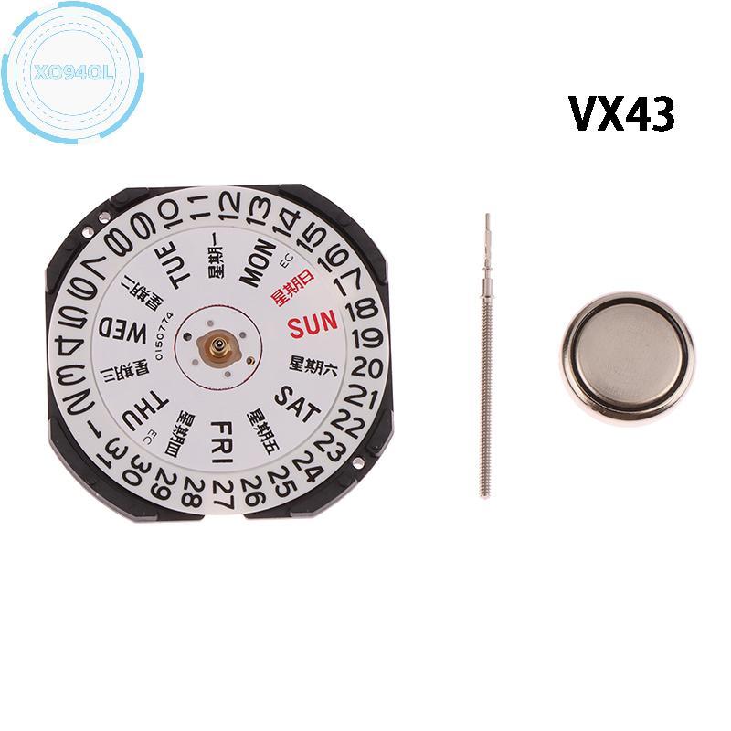 Xo94ol 1 ชุดเปลี่ยนปฏิทินคู่นาฬิกาควอตซ์สําหรับ VX43E การเคลื่อนไหว VX43 สามพินควอตซ์การเคลื่อนไหวพร้อมชิ้นส่วนแบตเตอรี่ TH