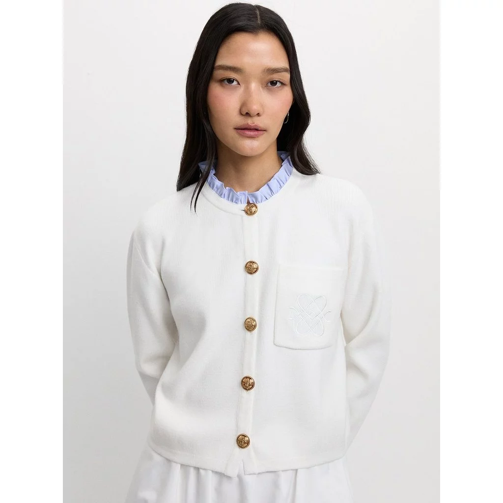 [Pomelo] เสื้อคาร์ดิแกนขอบแต่งระบาย / Ruffle Trim Cardigan