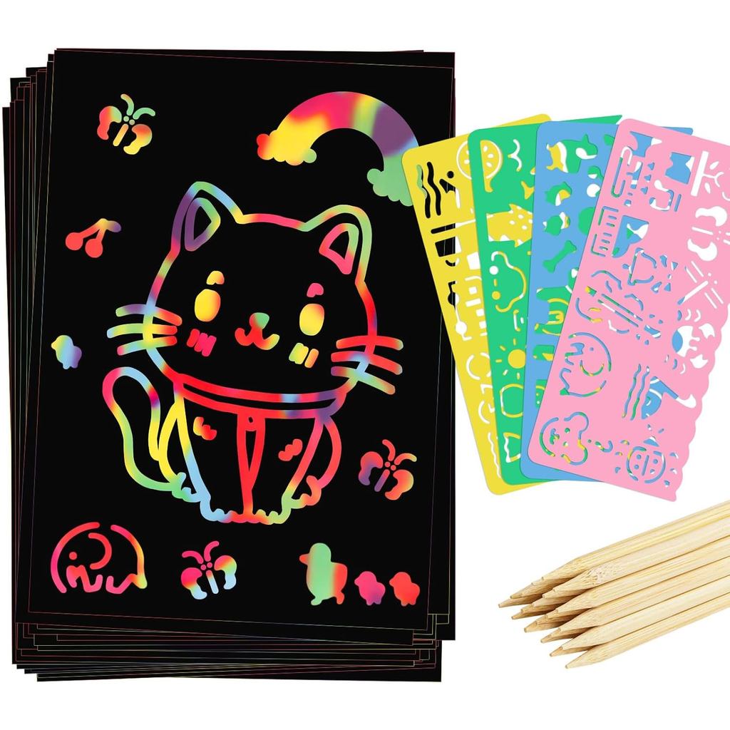 90 ชิ้น Scratch Art กระดาษ Rainbow ชุด, Scratch กระดาษ Rainbow สีดํา Scratch Off กระดาษ Art ของขวัญส