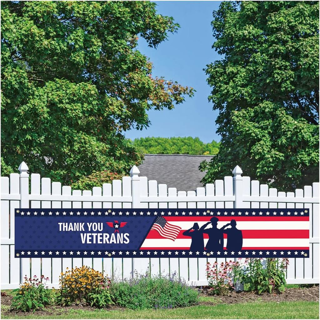 Veterans Day Flag 120"x 20" Larger Thank You Veterans Flag Banner Outdoor Hanging Decoration Memoria