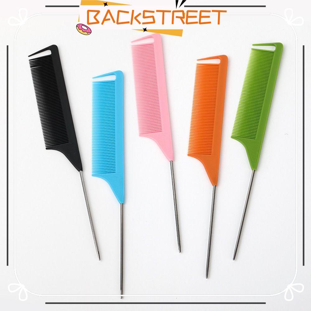 BACKSTAGE Steel Tip Tail Comb, อุปกรณ์ตัดผม Anti-static Pointed Tail หวีจัดแต่งทรงผม, เข็มเหล็ก Pin Tip Brush Salon Fine Tooth Professional Hair Comb Barber