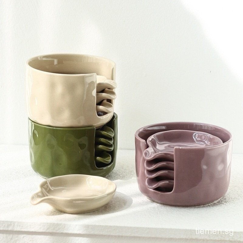 Dreamerhouse 5pcs/set Solid Color Ceramic Flavor Dish Appetizer Dish Hot Pot Dipping Seasoning Dish 