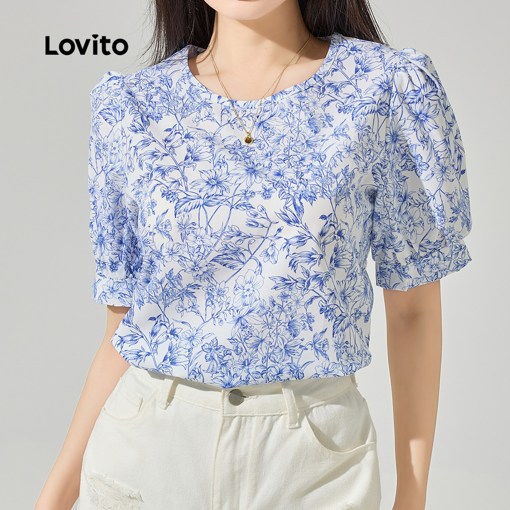 Lovito โบฮีเมียนลายเดซี่เสื้อเบลาส์ลายดอกไม้สําหรับผู้หญิง L123ED183