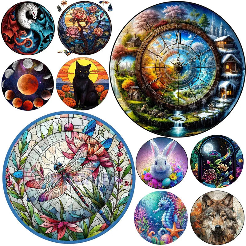 Animal Puzzle Wood Beautiful Dragonfly Scenery Wooden Puzzle Intelligent Jigsaws for Kids Adult Home